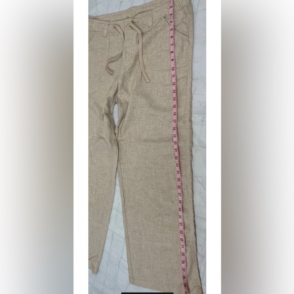 H&M Linen / Viscose Blend Straight Pants Tie Woman’s Size M Tan Relaxed Coastal - Picture 10 of 16